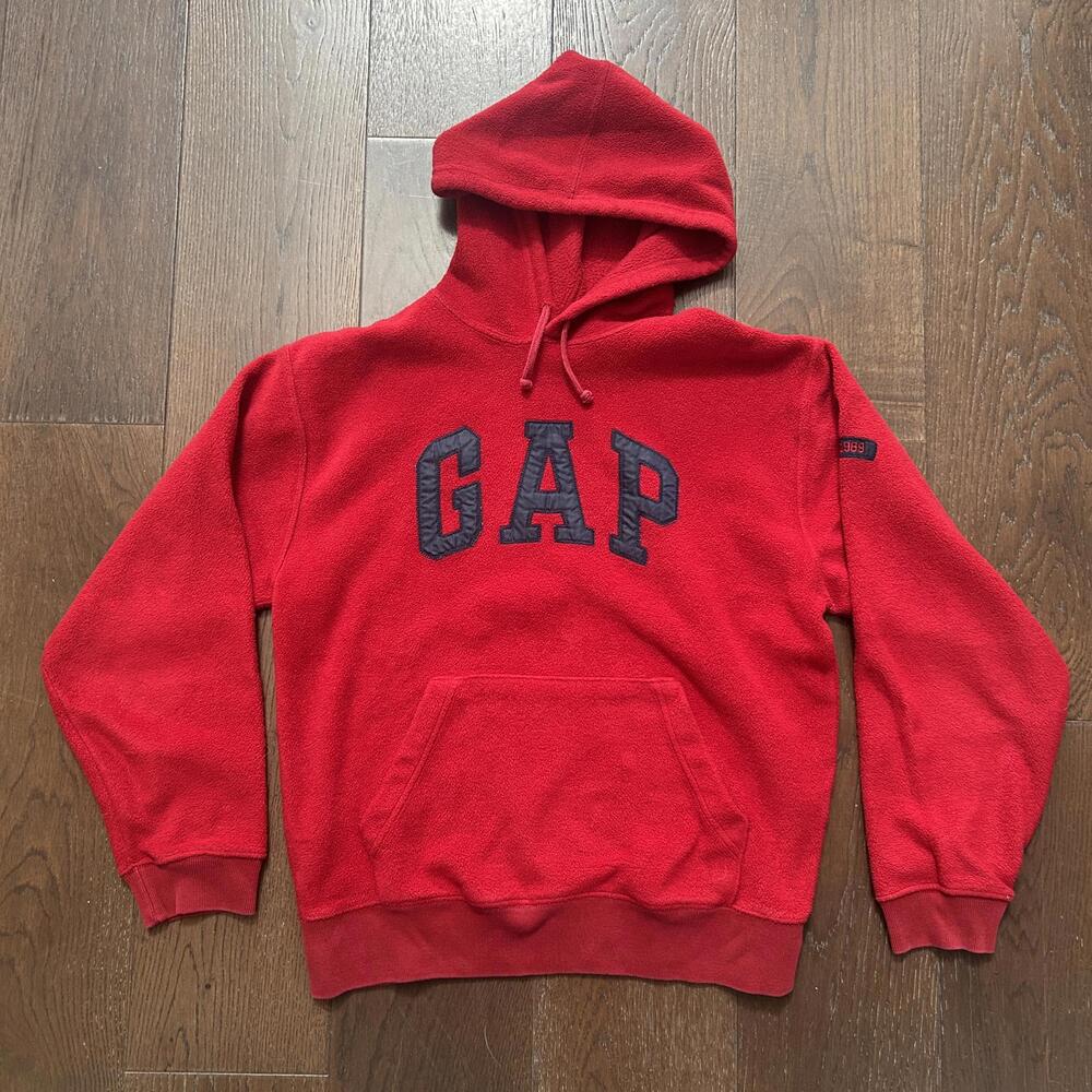 GAP Red Hooded Fleece Sweatshirt with Logo Patch Men's Size Small